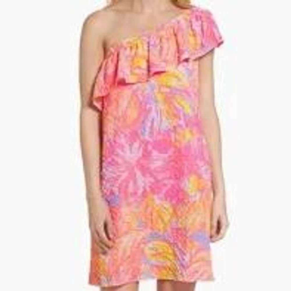 Lilly Pulitzer Size S One Shoulder Emmeline Seersucker Dress in Sun Splashed